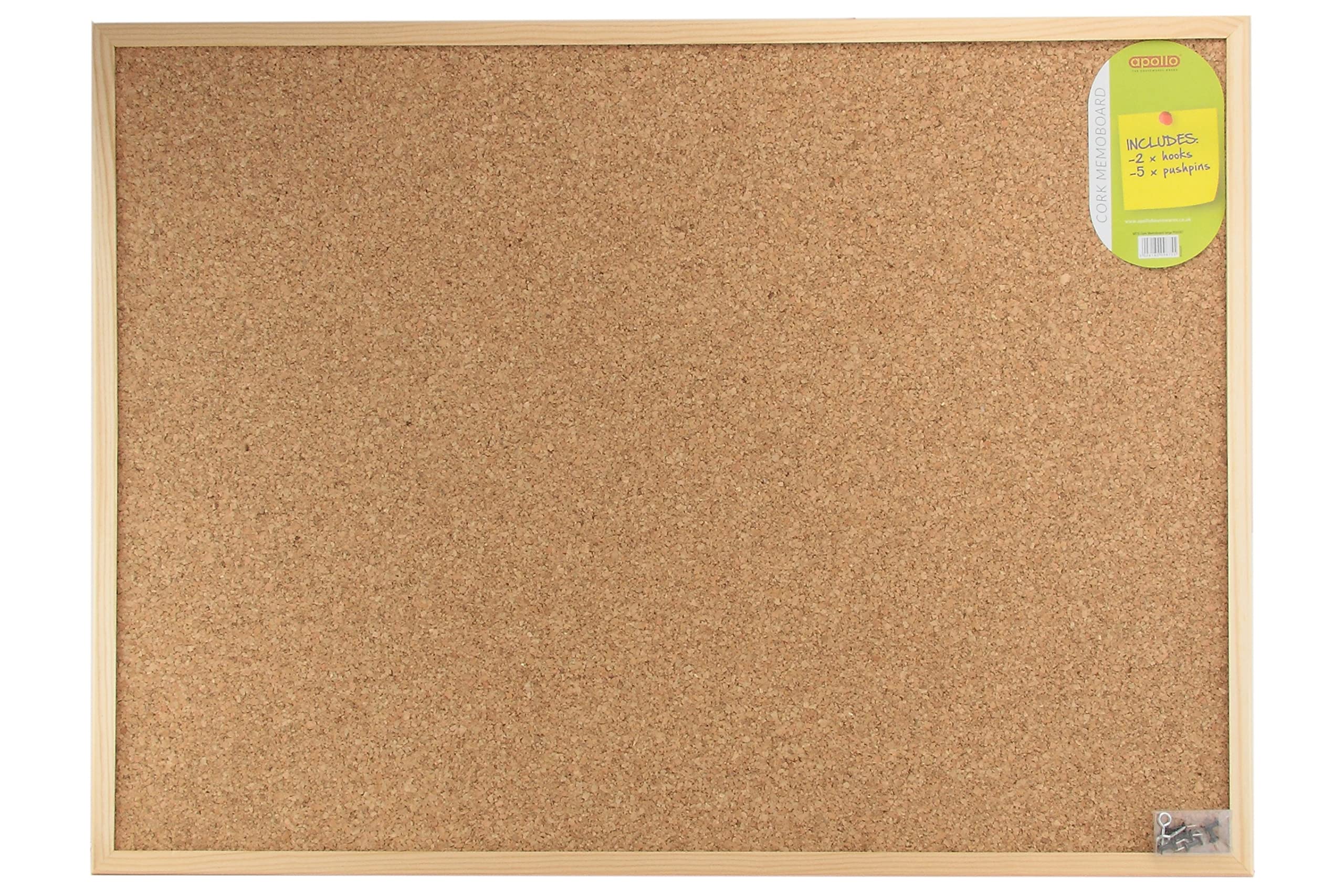 apollo THE HOUSEWARES BRAND Cork Memo Board Small, Bulletin Notice, Lightweight Pine Frame, Size: 59x79x3cm, Natural