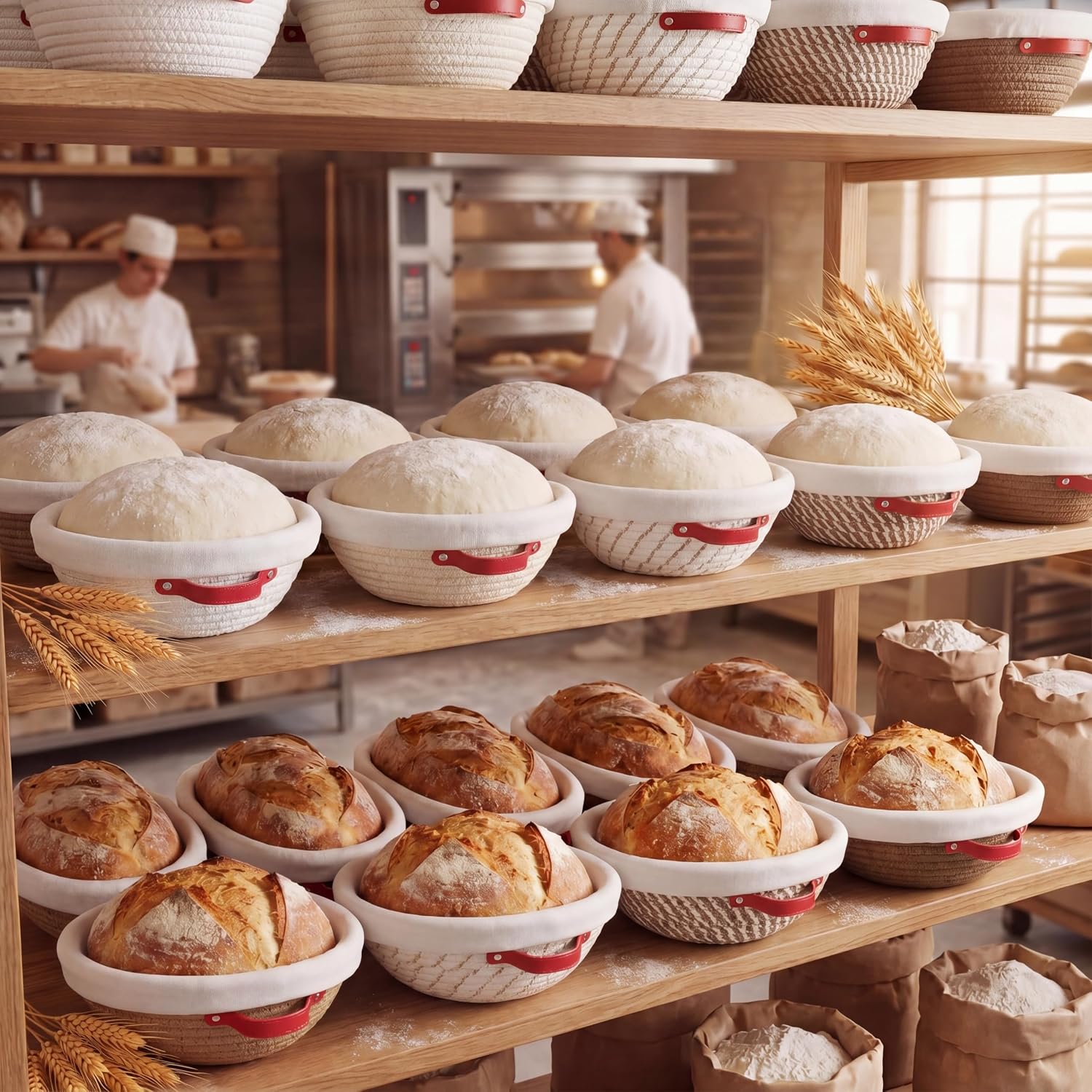 Gisafai 12 Set Banneton Bread Proofing Baskets Bulk 9 Inch Round Cotton Rope Artisan Sourdough Bread Banneton Dough Proofing Bowls with Cloth Liners and Covers for Homemade Baking Bakery