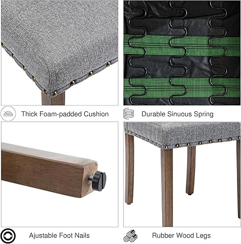 Miniatura 9 de Parsons - Juego de sillas de comedor para cocina, moderno, tapizado, elegante, respaldo alto con borde de cabeza de clavo de bronce, paquete de 4