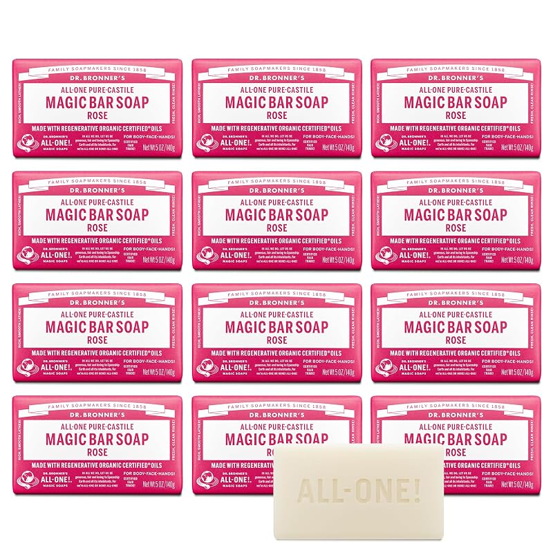 Sabonete em barra Pure-Castile Dr. Bronner's, Rose, Pacote com 12