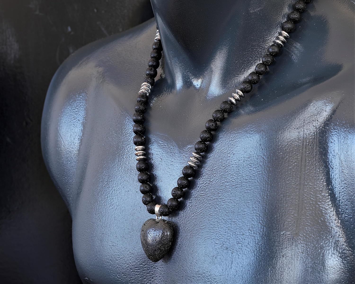 ElisaJewelryArt - Natural Amethyst Heart Pendant Black Lava Stone Beaded Necklace Genuine Gemstone Feng Shui Stone Clasp Closure Necklace Unisex Necklace - Image 6