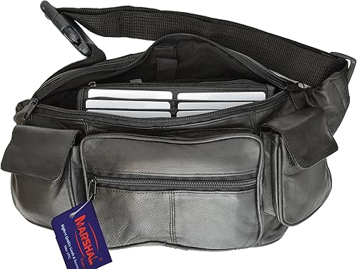 Miniatura 2 de Private Label Riñonera de piel de cordero genuina negra grande con bolsa para teléfono celular