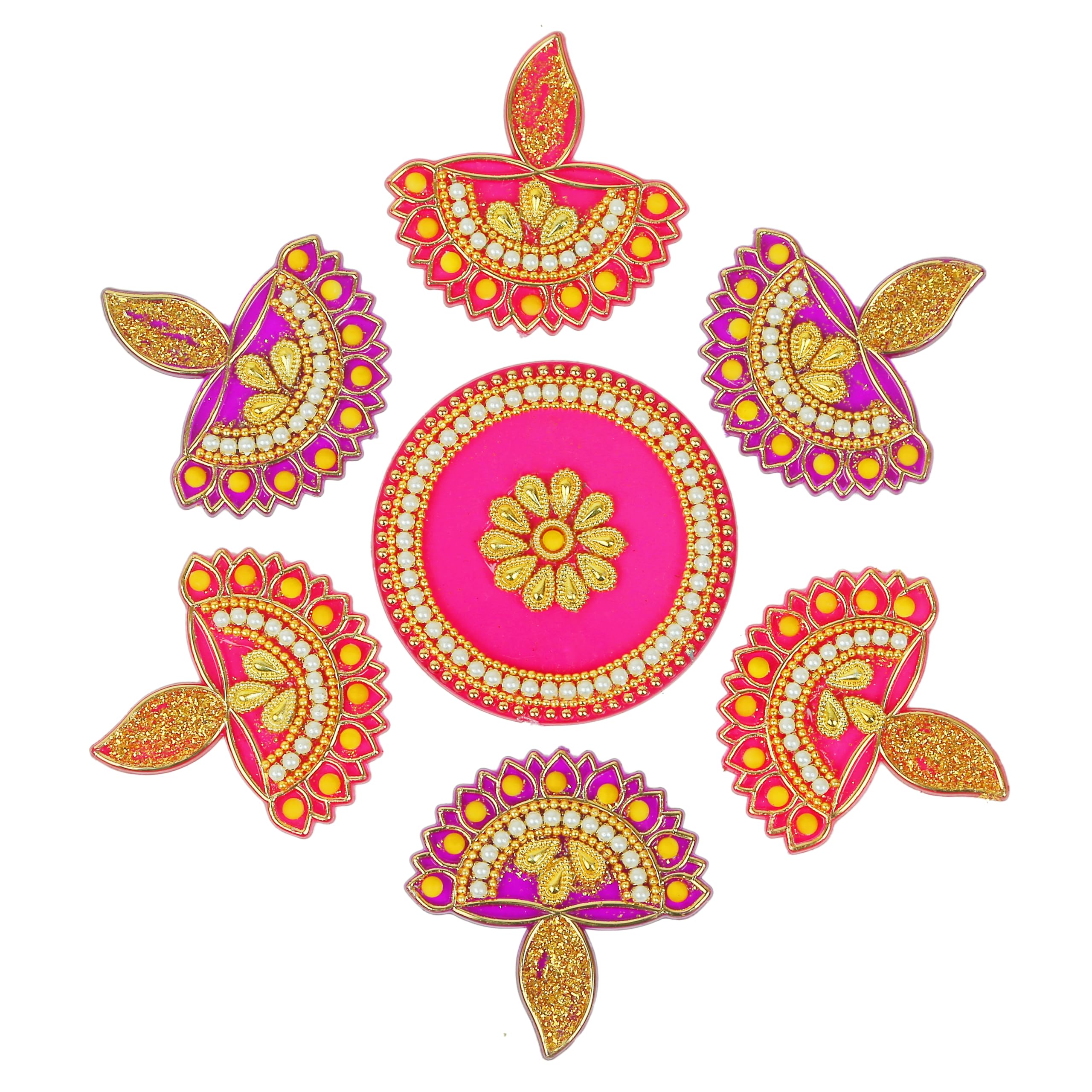 Designer Floor Rangoli Reusable Small Acrylic Rangoli Gift for Home Interior Floor Indian Traditional Festival Diwali Decorations Home Decor and New Year Return Gifting (Size:- 7") (Pink & Purple)