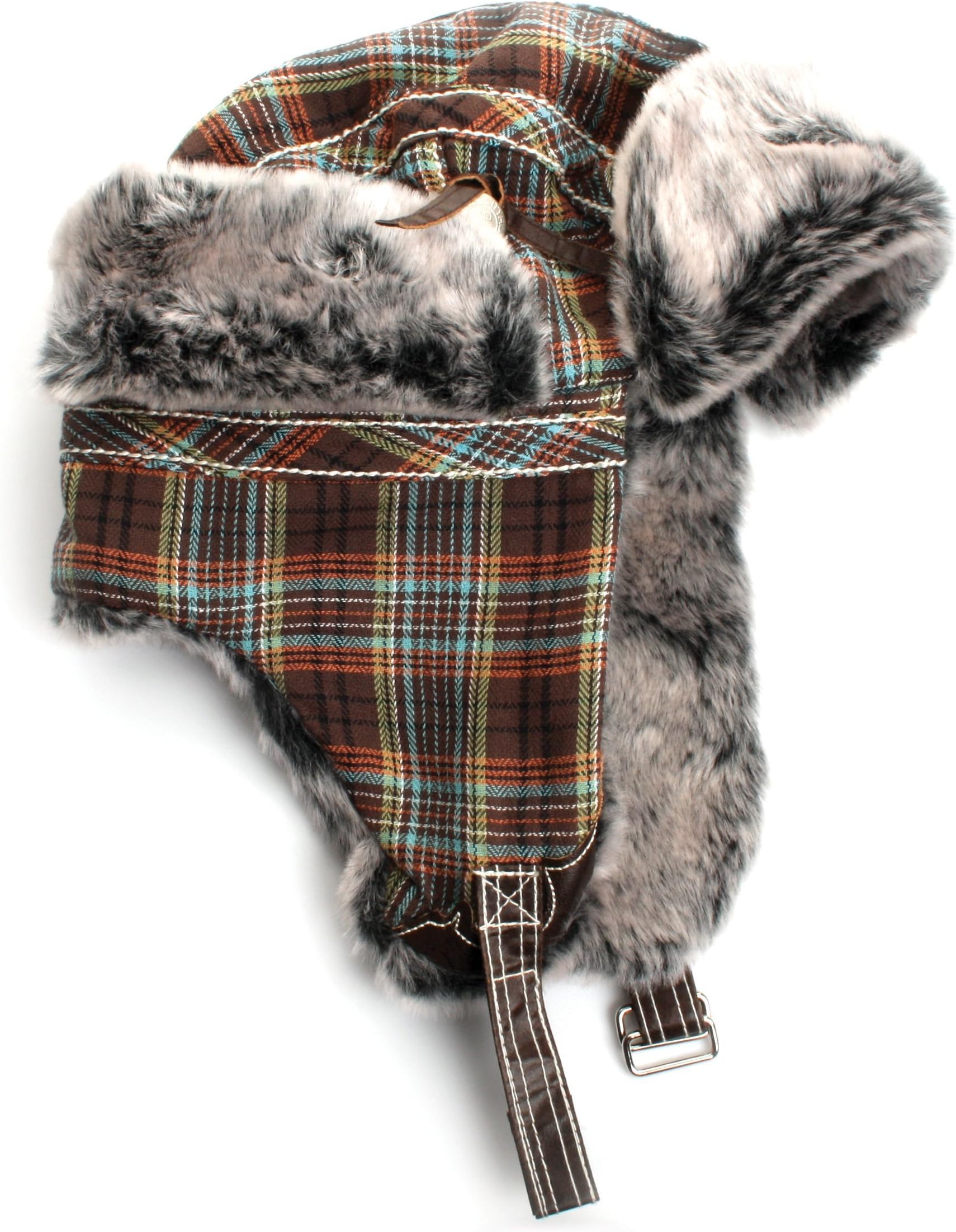 City Hunter W400 Premium Wool Plaid Trapper Hat - Brown