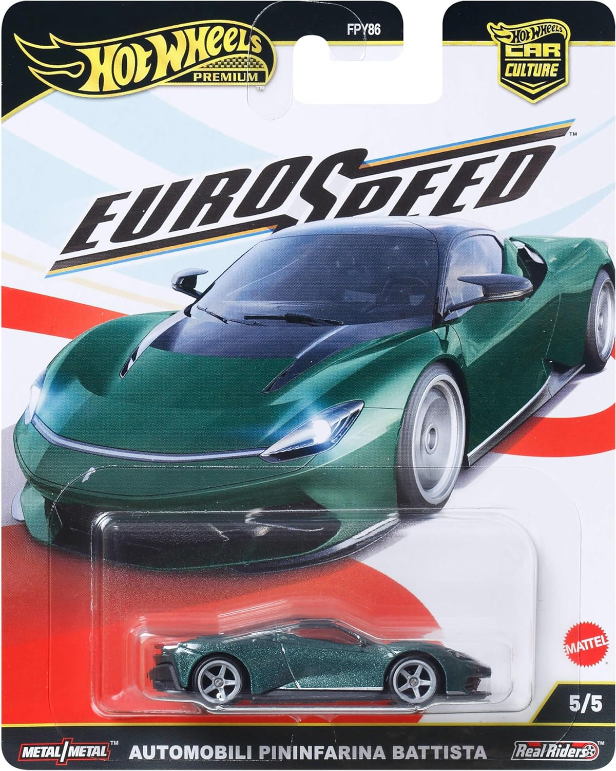 Hot Wheels Premium Car Culture Collectible Toy Car, 1:64 Scale Die-Cast Pininfarina Battista, Eurospeed Vehicle with Real Riders Tires