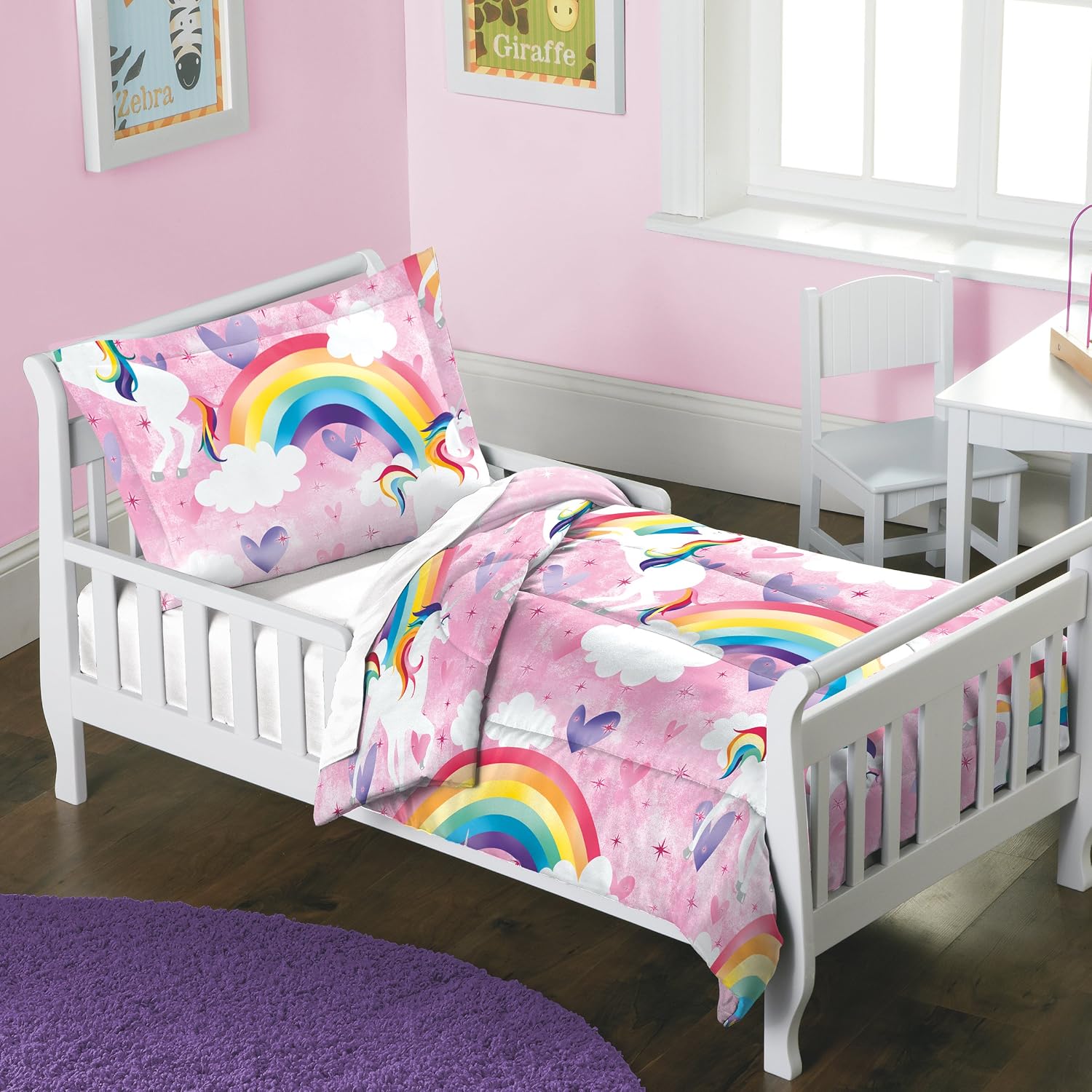 Dream Factory Unicorn Rainbow Comforter Set, Pink, Toddler