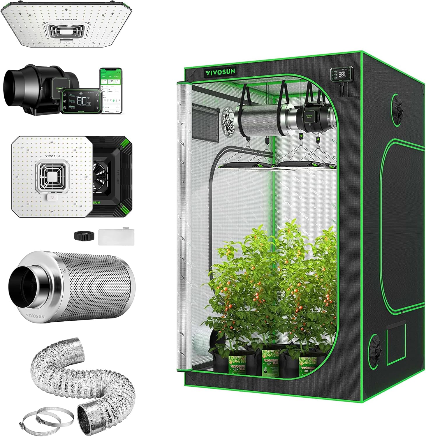 VIVOSUN S558 5x5 Grow Tent Smart Kit with AeroLight, 100W