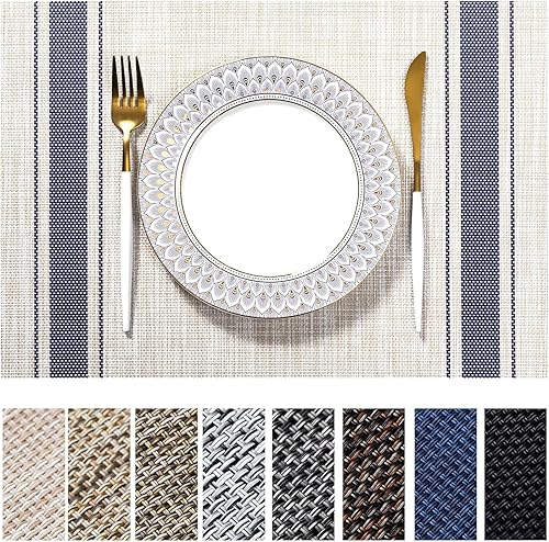 Miniatura 172 de LEXMORE Juego de 6 manteles individuales tejidos de vinilo/plástico para mesa de cocina, interior/exterior, lavables, manteles individuales lavables