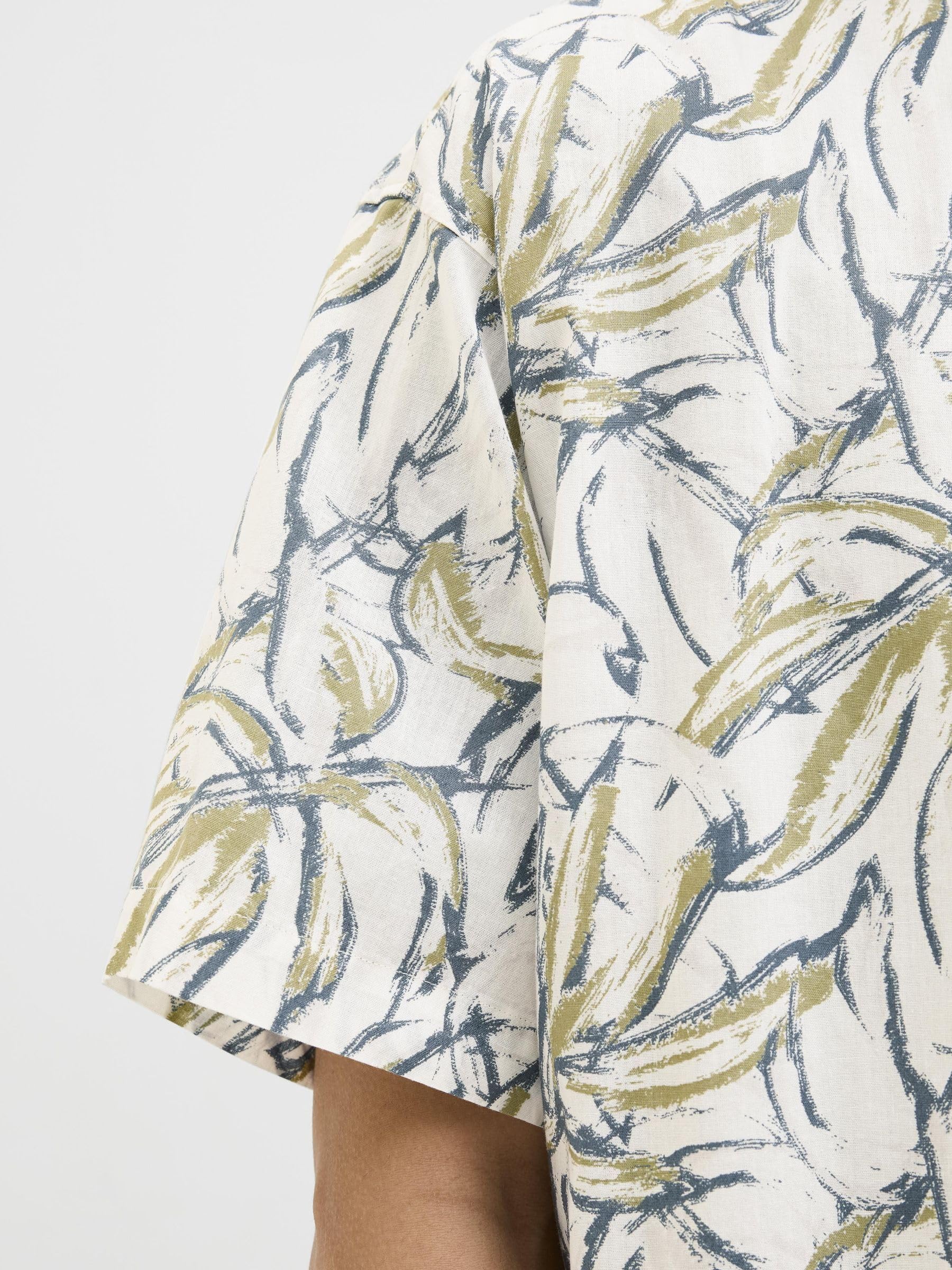 JACK & JONES Jorjoshua Split Aop Shirt Ss męska, Cloud Dancer, M