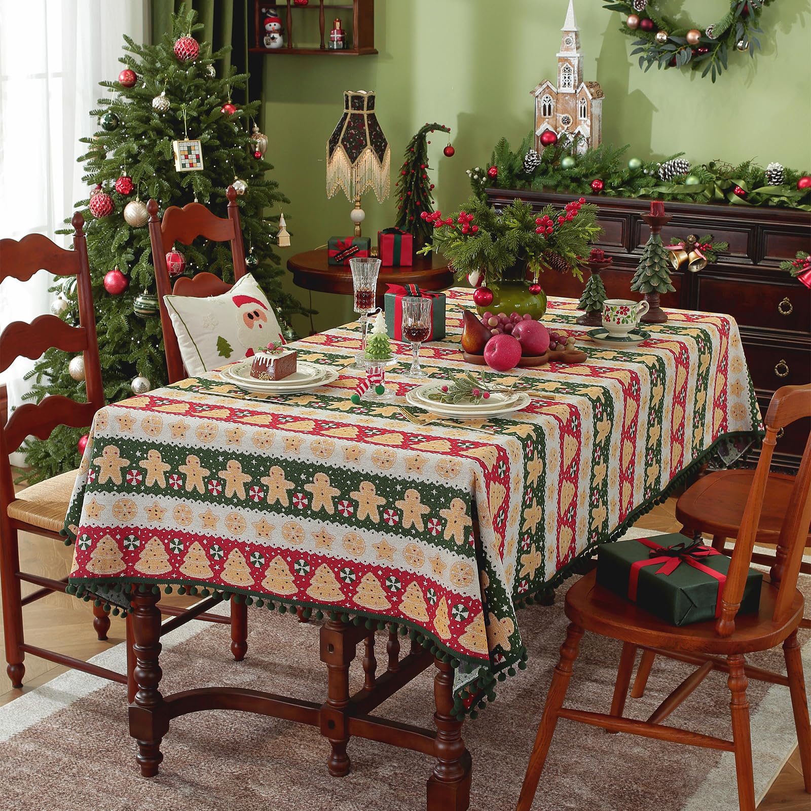 ZIQINPSQ Rectangle Tablecloth Gingerbread Man Dining Cover 140 x 180cm