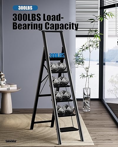 Vista 61 de Escalera de 4 escalones, taburete plegable con pedal antideslizante ancho y resistente, escalera de escalera de aluminio ligero y portátil, Dorado