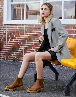 JABASIC Chelsea Boots for Women Elastic Slip-On Platform Boots