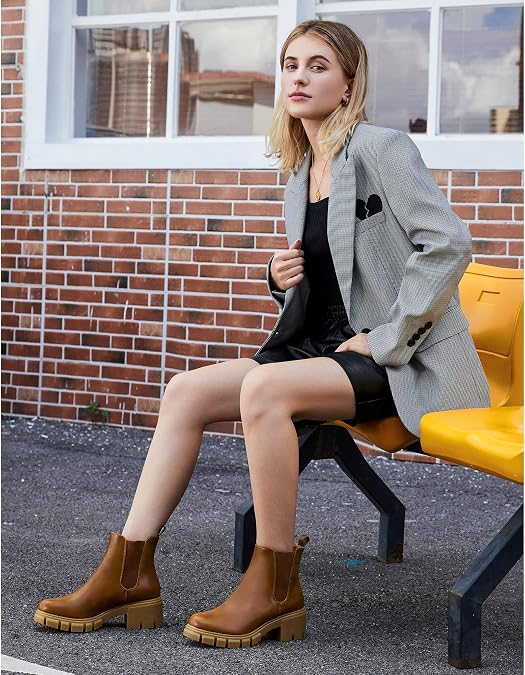 JABASIC Chelsea Boots for Women Elastic Slip-On Platform Boots
