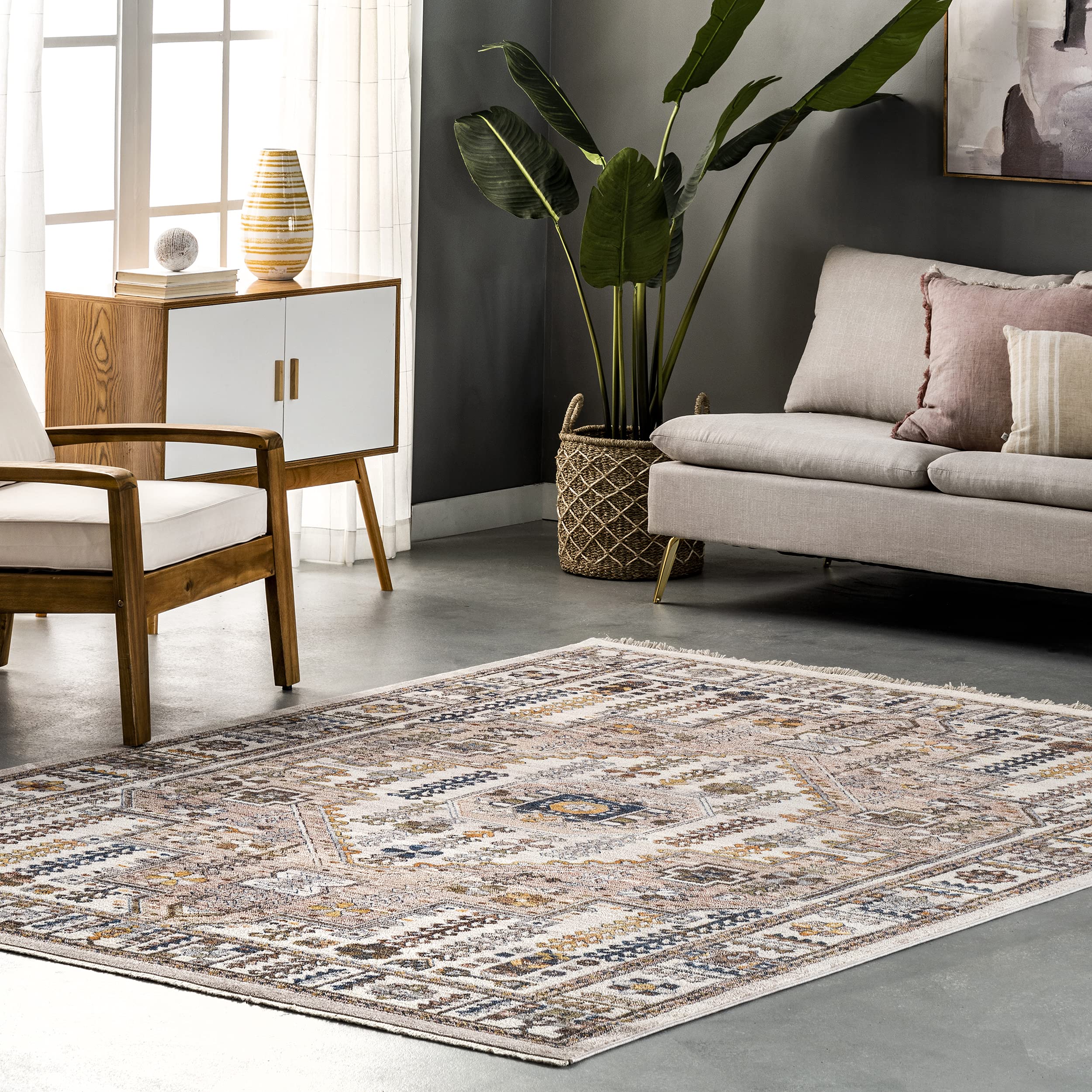 Tapis de couloir anti-usure beige nuLOOM Jocelyn 75 x 200 cm à franges