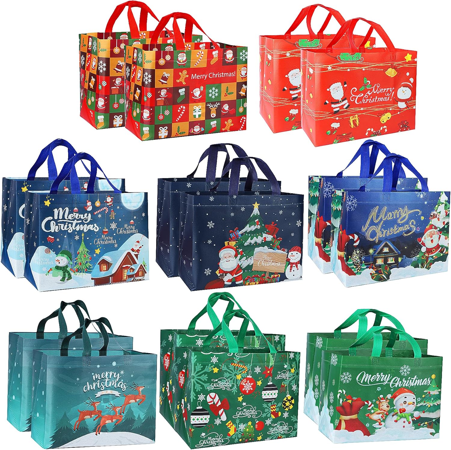 Alikiai 16 Pack Christmas Gift Bags Large Sizes, Reusable