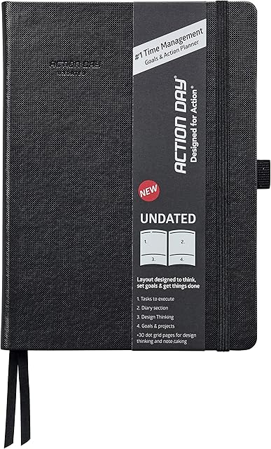 Action Day UNDATED Weekly Planner - ALL-in-ONE LAYOUT DESIGN,To Do Lists,Goals,Projects,Notes Weekly Diary/Calendar - Makes It Easy for You to Get Things Done,Black,7x9