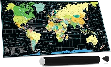 Scratch Off World Travel Map Poster 27 x 16 inch - Large Frame Ready Travel Tracker Gift Idea - Maps Of The World Art For Travelers World Map
