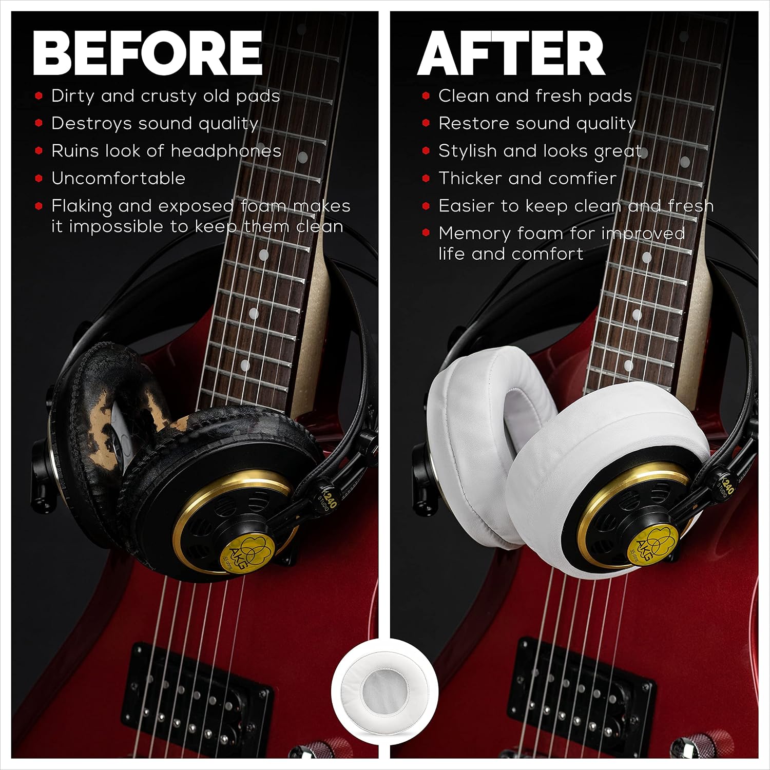 Brainwavz Round Replacement Memory Foam Earpads - Suitable for Many Other Large Over The Ear Headphones - Sennheiser, AKG, HifiMan, ATH, Philips, Fostex, Sony (White)