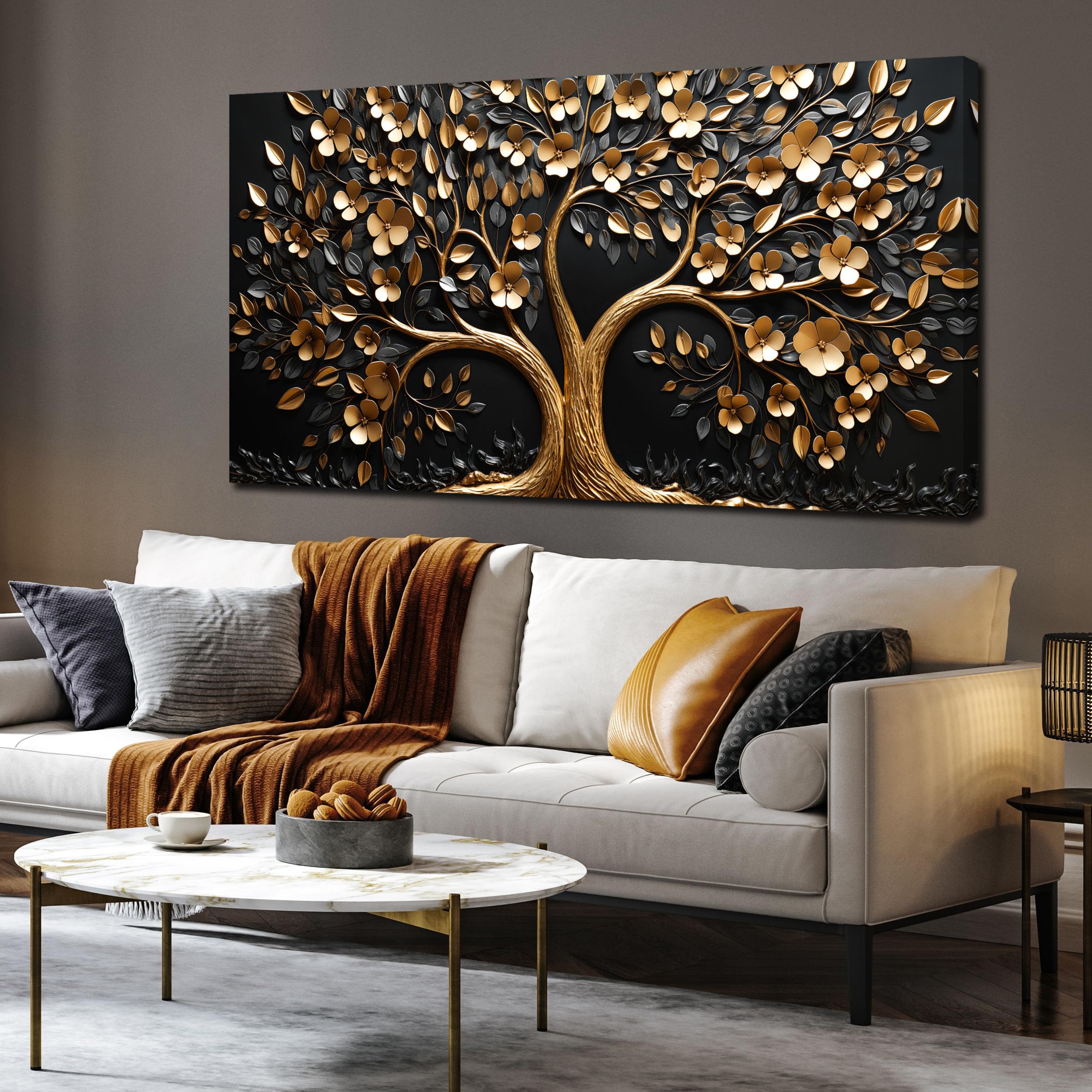 TYTAUPT Tree of Life Canvas Wall Art for Living Room,Gold Canvas Wall Art for Bedroom,Tree Pictures Wall Decor 29 x 59 Inch