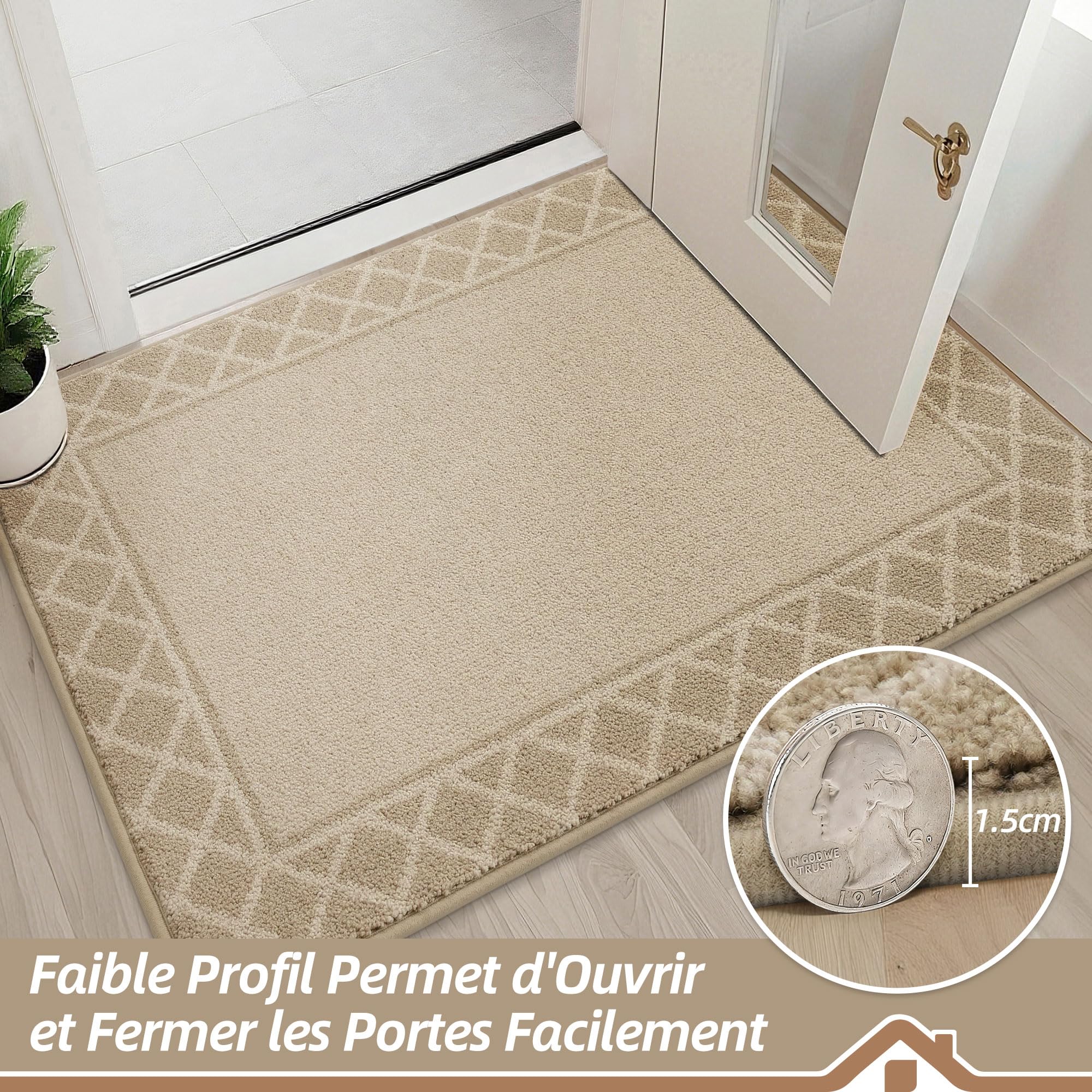 BEQHAUSE Tapis Entrée Intérieur, TPR Antidérapant, 90 x 150cm, Beige Clair