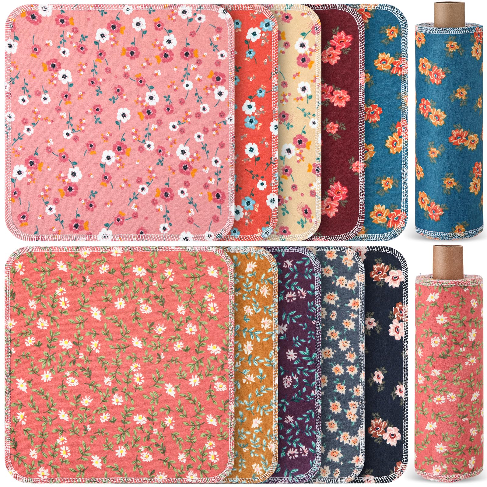 Redbaker 50 Pcs Reusable Paper Towels Paperless Reusable Cotton Cloths Toilet Absorbent Washable Paper Towels with Roll Kitchen Dishcloth for Kitchen Paperless Dishcloths(Vintage)