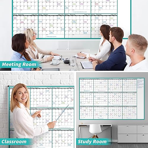 Miniatura 5 de Calendario grande de borrado en seco para pared, calendario de pared de 12 meses sin fecha, 37 x 58 pulgadas, calendario de pared anual de borrado