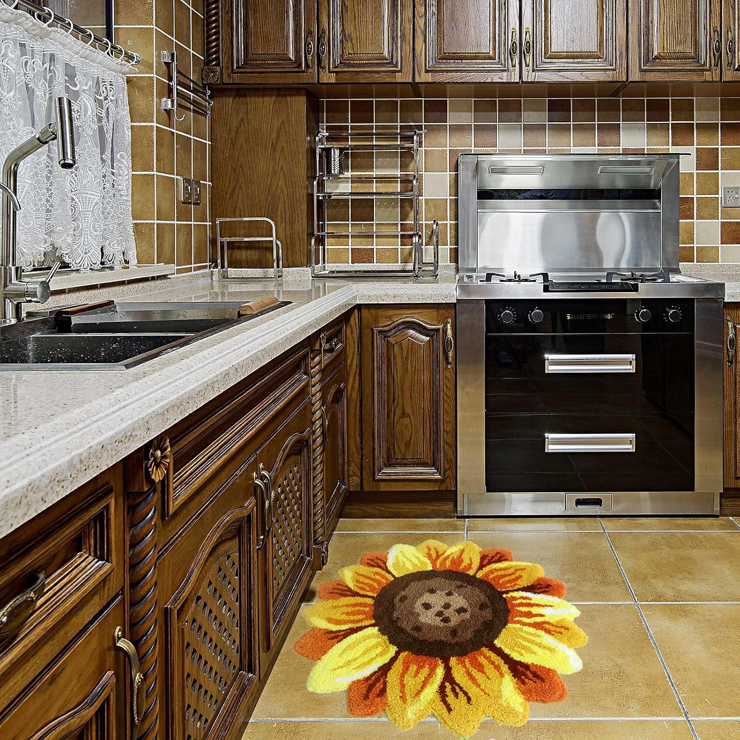 UKELER Sunflower Bath Rug for Bathroom 2' Washable Soft Flower Area Rugs Kitchen Mat Non Slip Absorbent Bath Mat, Yellow