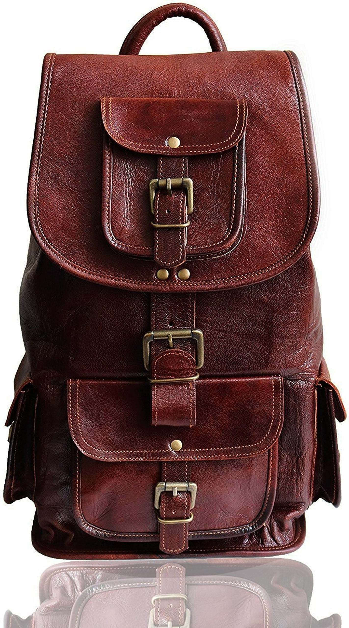 18" Brown Leather Backpack Vintage Rucksack Laptop Bag Water Resistant Casual Daypack College Bookbag Comfortable Lightweight Travel Hiking/Picnic for Men