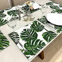 Jogo Americano Retangular 4 Lugares - Tecido - Mesa Posta (Tecido Costela Verde)