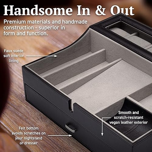 Miniatura 6 de Organizador de caja de valet para hombre, bandeja de valet grande de cuero para hombres, organizador de bandeja de valet para hombre con estación de