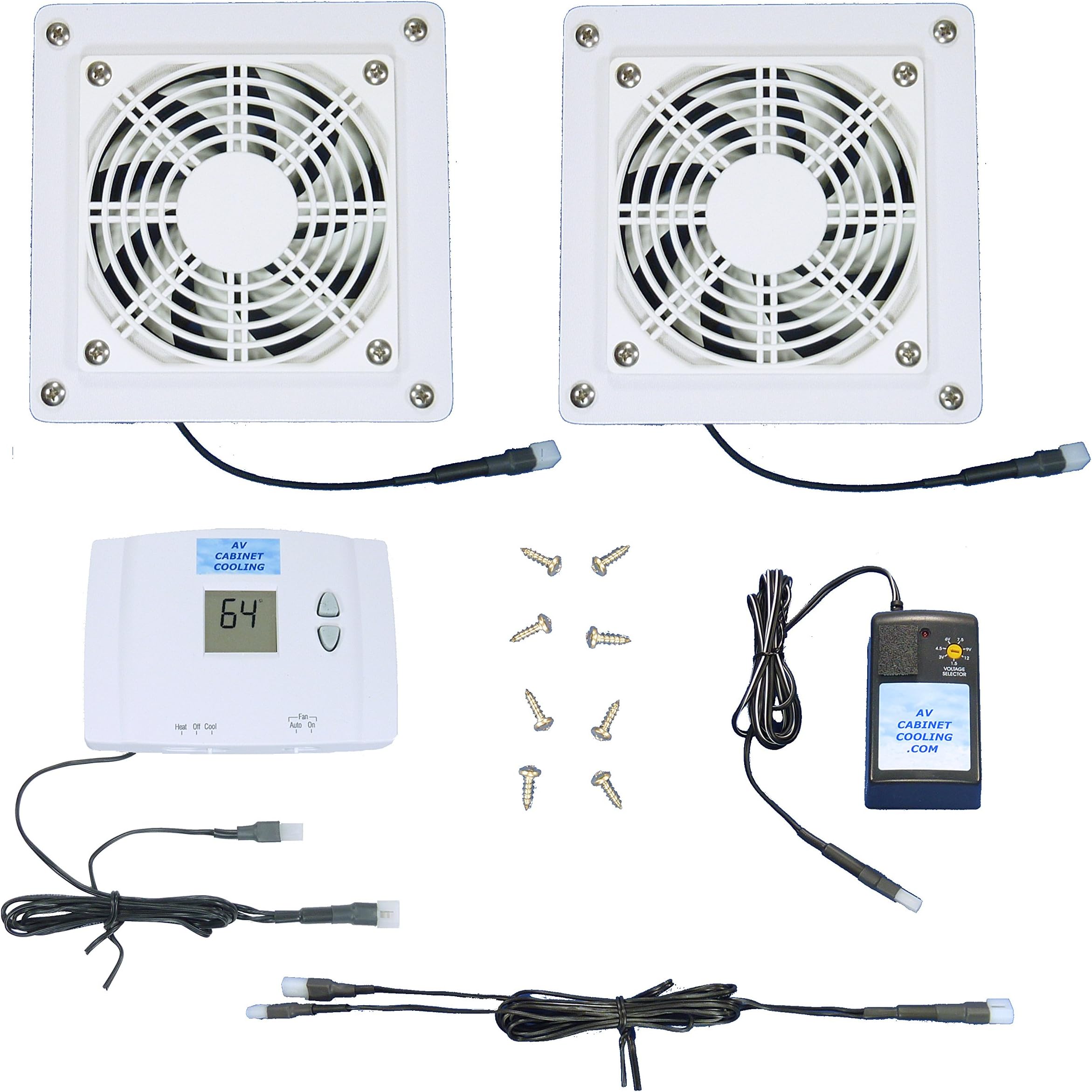 2-Zone AV Cabinet Cooling Fans with Digital Thermostat (White Model), for Home Theater Cabinets