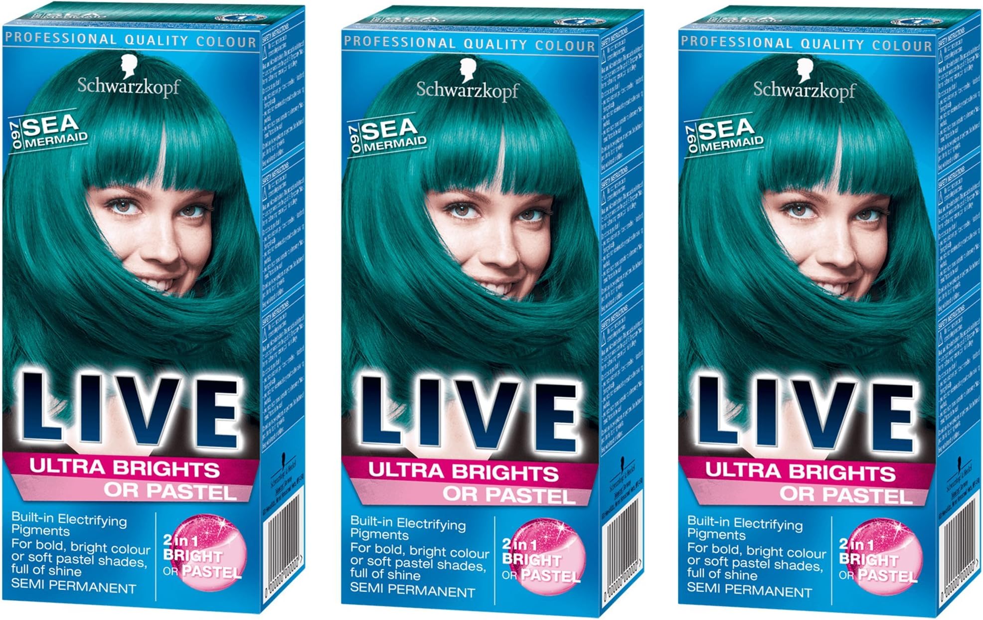 Schwarzkopf Live Ultra Brights Or Pastel Semi Permanent Sea Mermaid 097 - Pack of 3
