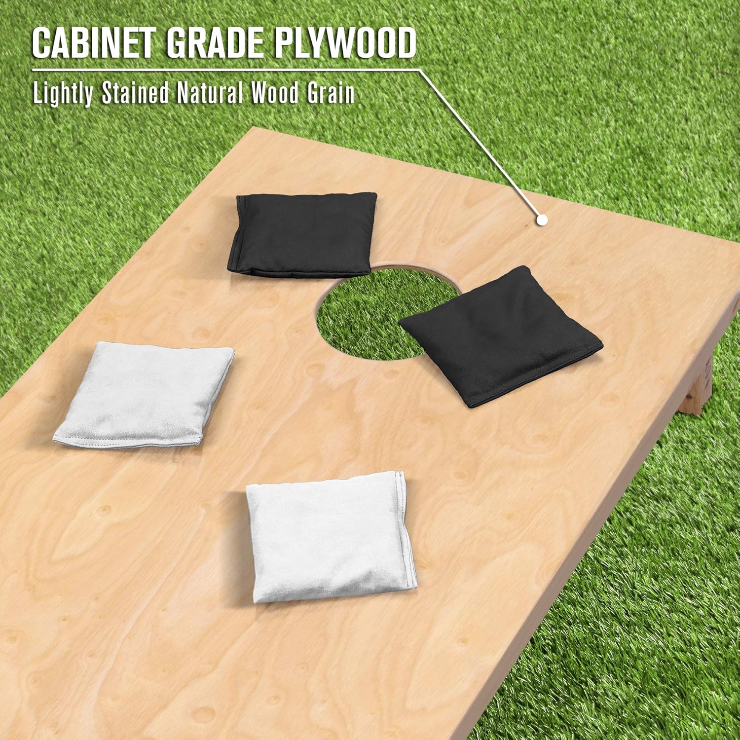 GoSports 4 ft x 2 ft Regulation Size Wooden Cornhole Boards Set with Natural Wood Stain Finish - Includes Carrying Case