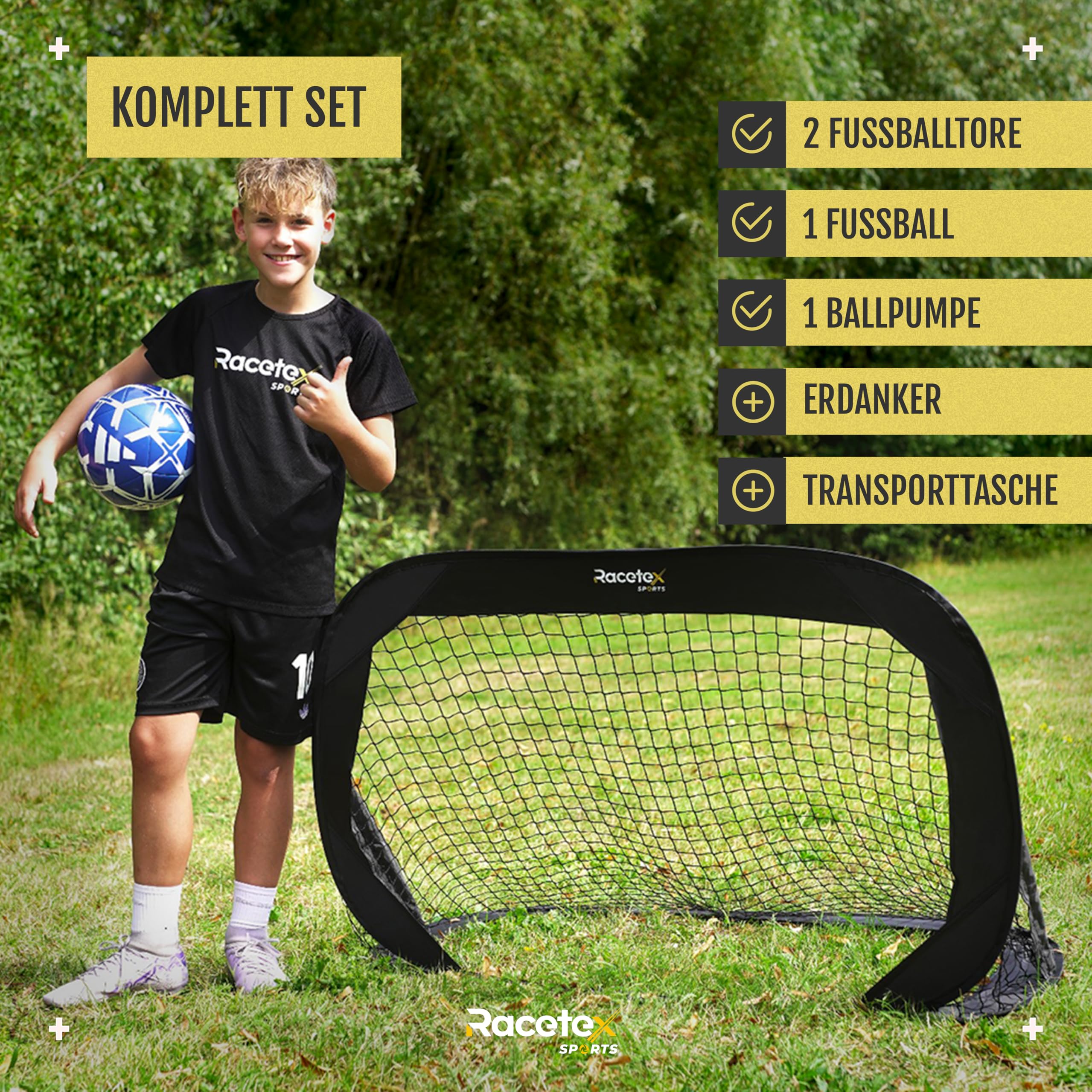 Cancelli da calcio per giardino e bambini, set da 2 pezzi con aste in