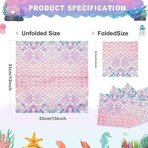 Miniatura 2 de 120 servilletas de fiesta con escamas de sirena, papel de 2 capas, 13 x 13 pulgadas, suministros para fiesta de cumpleaños de sirena