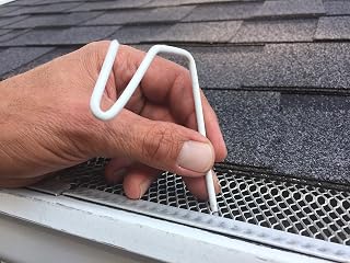 50 Count White Christmas HookTM | for gutters with mesh Leaf Gutter Guard | Clips | Hangers | to Hang Christmas Lights on gutters with Gutter Guard in Place | Clip | Made in USA