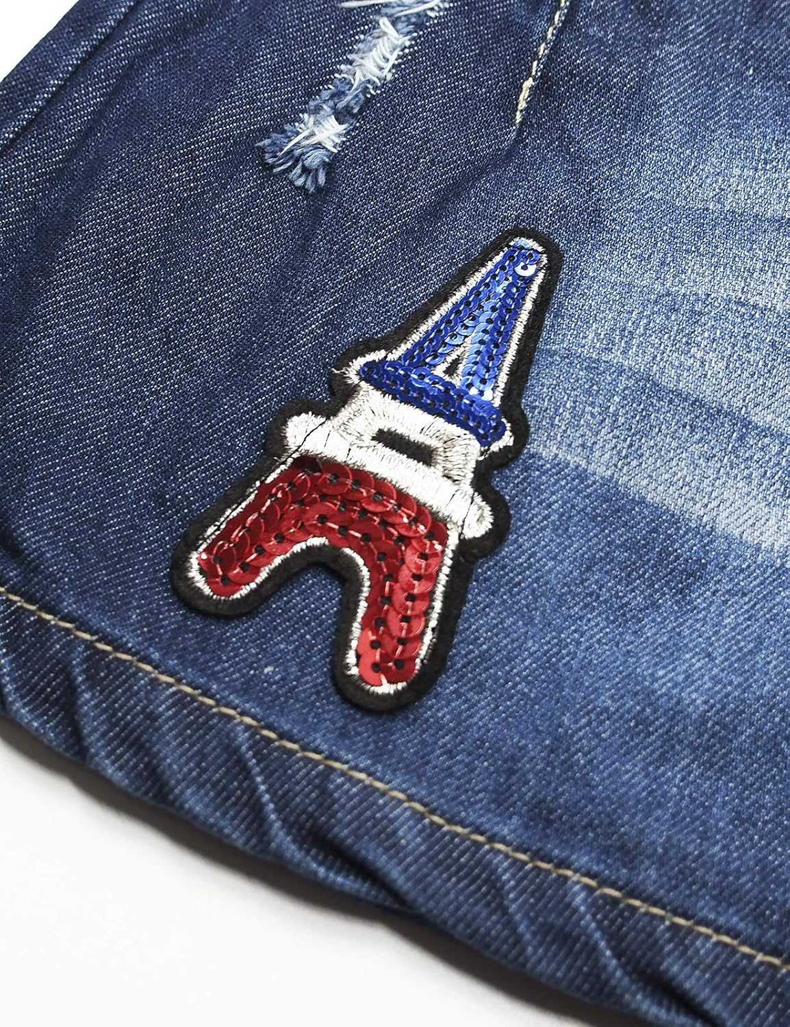 KIDSCOOL SPACE Baby Girls Overalls Jean Dress, Flower Embroidered Double Color Spliced Tulle Skirts - Image 6