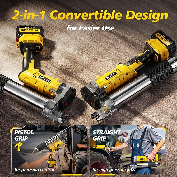 GEVEELIFE Electric Grease Gun 2-in-1 Design with 24000mAh Batteries, Fast Charger & Quick Locking Coupler, 12,000 PSI - Works with Bulk & Cartridge Grease for Farm, Truck, Construction