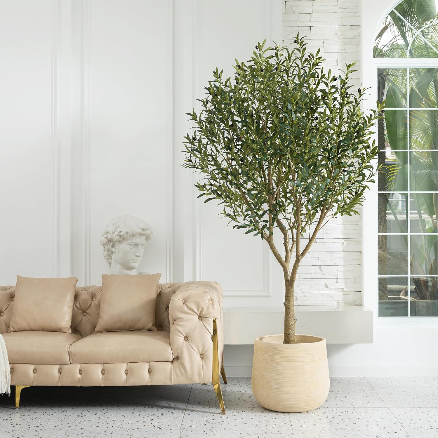 Artificial Olive Tree 7FT - Large Fake Olive Trees Indoor with 3066 Silk Leaves, Outdoor Potted Faux Plant with UV Resistant for Living Room,Office,Patio, Home Decor,VN157 - Image 2