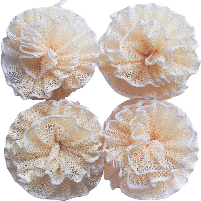 Bucha de Banho em Malha de Nylon Mr.Cui'shop Off-White, 12 cm, Pacote com 4