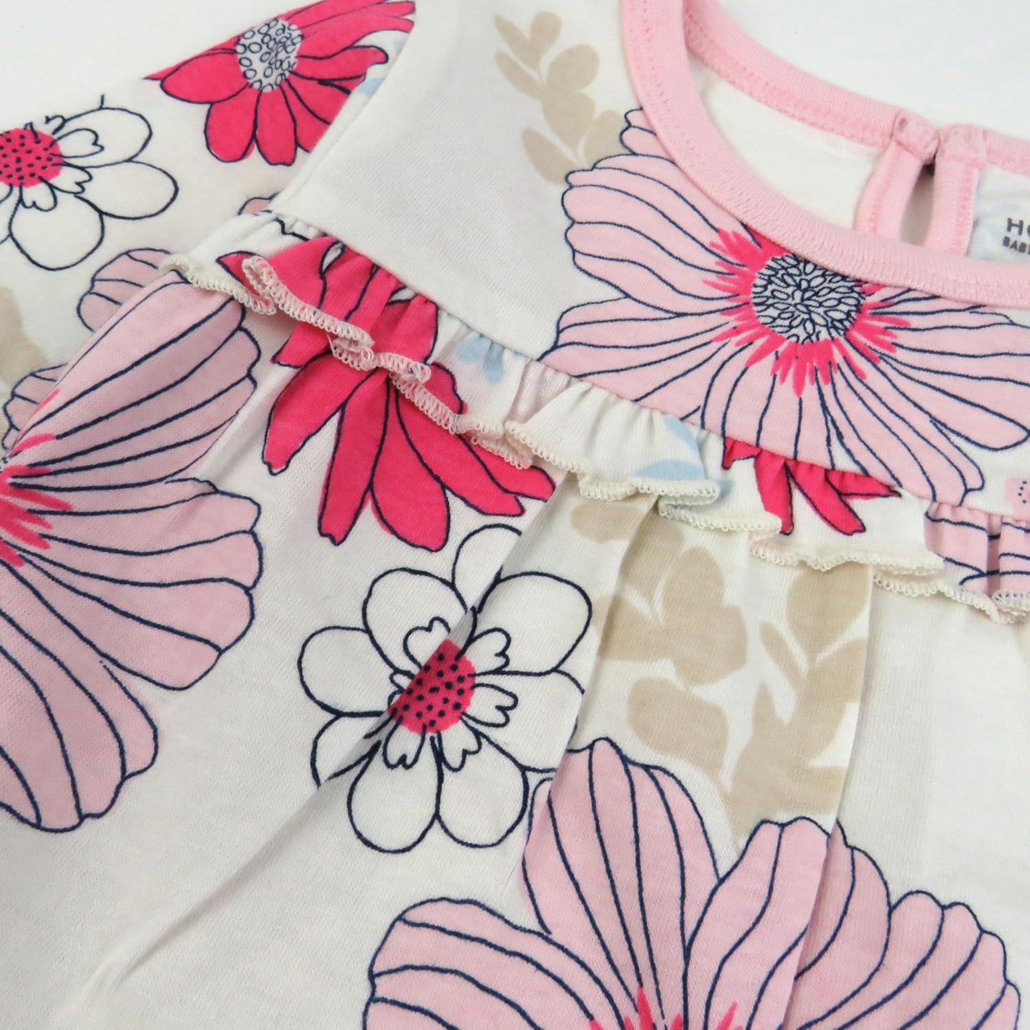 HonestBaby 3-Pack Long Sleeve Babydoll Top with Gathered Yoke 100% Organic Cotton for Infant Baby Girls, Delicate Floral Pink, 3-6 Months - Image 5