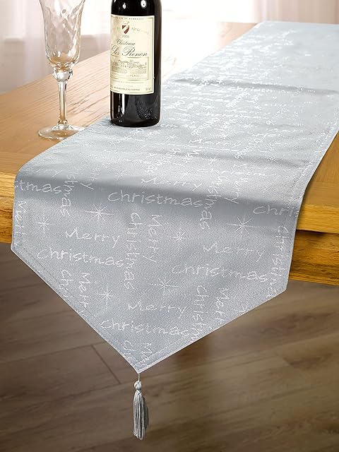 Emma Barclay Merry Christmas - Table Runner in Silver - 13x72 (33x183cm)