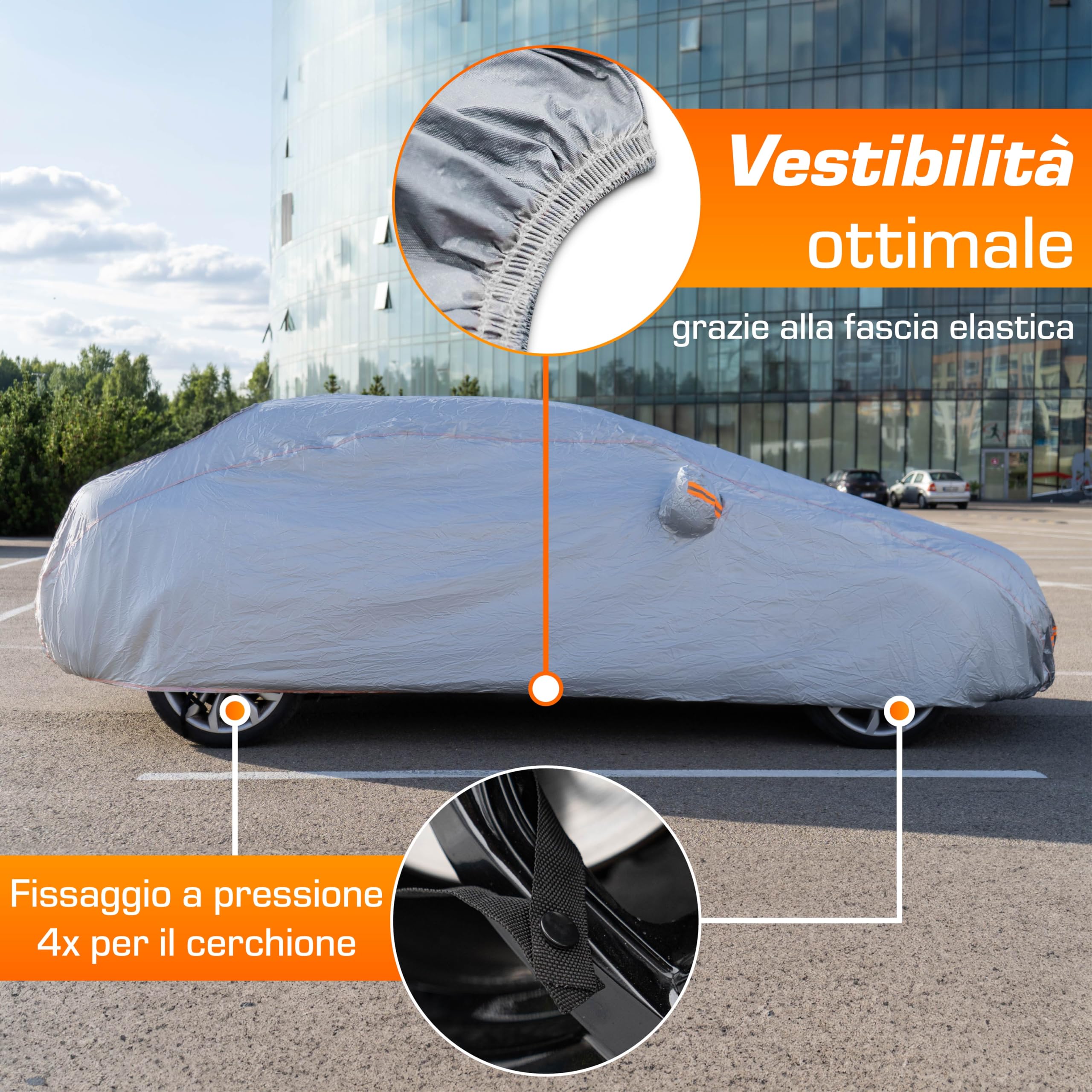 Copertura Auto Impermeabile 190T-PU Per Volkswagen ID.4 - Protezione UV E Antipioggia 4 Stagioni Con Cerniera E Strisce Riflettenti (Nero) - 2