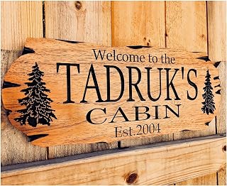 Personalized Rustic Cabin Welcome Sign - Custom Outdoor Mahogany Wood Sign, Durable Yard Decor by Benchmark Signs
