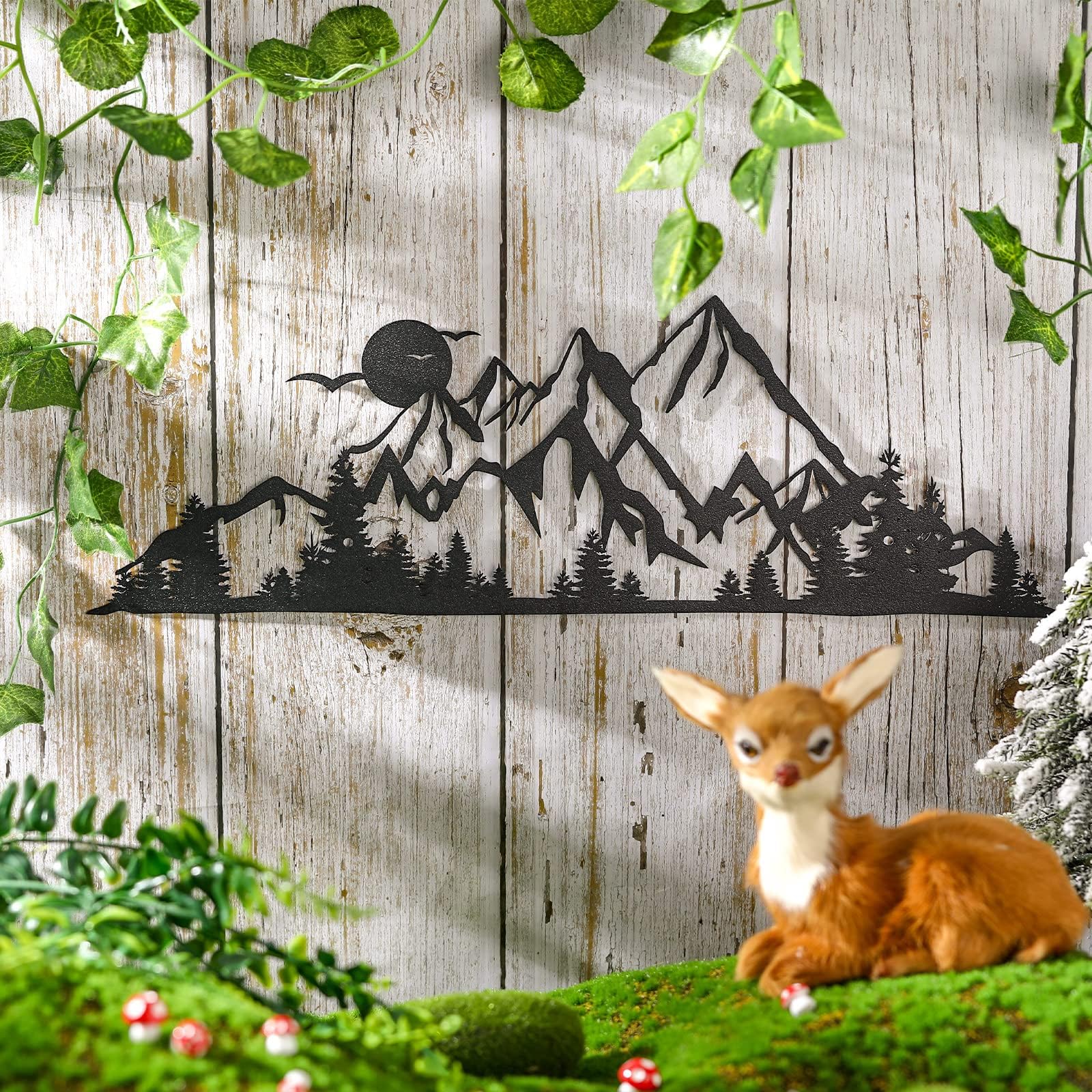 Demissle Mountain Range Metal Wall Art Decor Summit Metal Wall Sign Rustic Wall Art Mountain Wall Decor Forest Wall Decor Accent Home Decor Sign Mountain Scene Nature Wall Art, 17.5 x 5.3 Inch (Black)