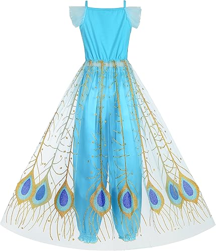 Miniatura 3 de ZALOORIY Disfraz de jazmín para niñas, vestido de princesa para fiesta de cumpleaños, traje de cosplay de jazmín