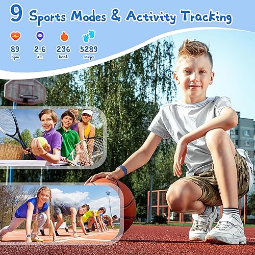 Miniatura 9 de ZOSKVEE Reloj inteligente para niños, IP68 resistente al agua, reloj de fitness con esfera de reloj DIY de 1.4 pulgadas, monitor de frecuencia