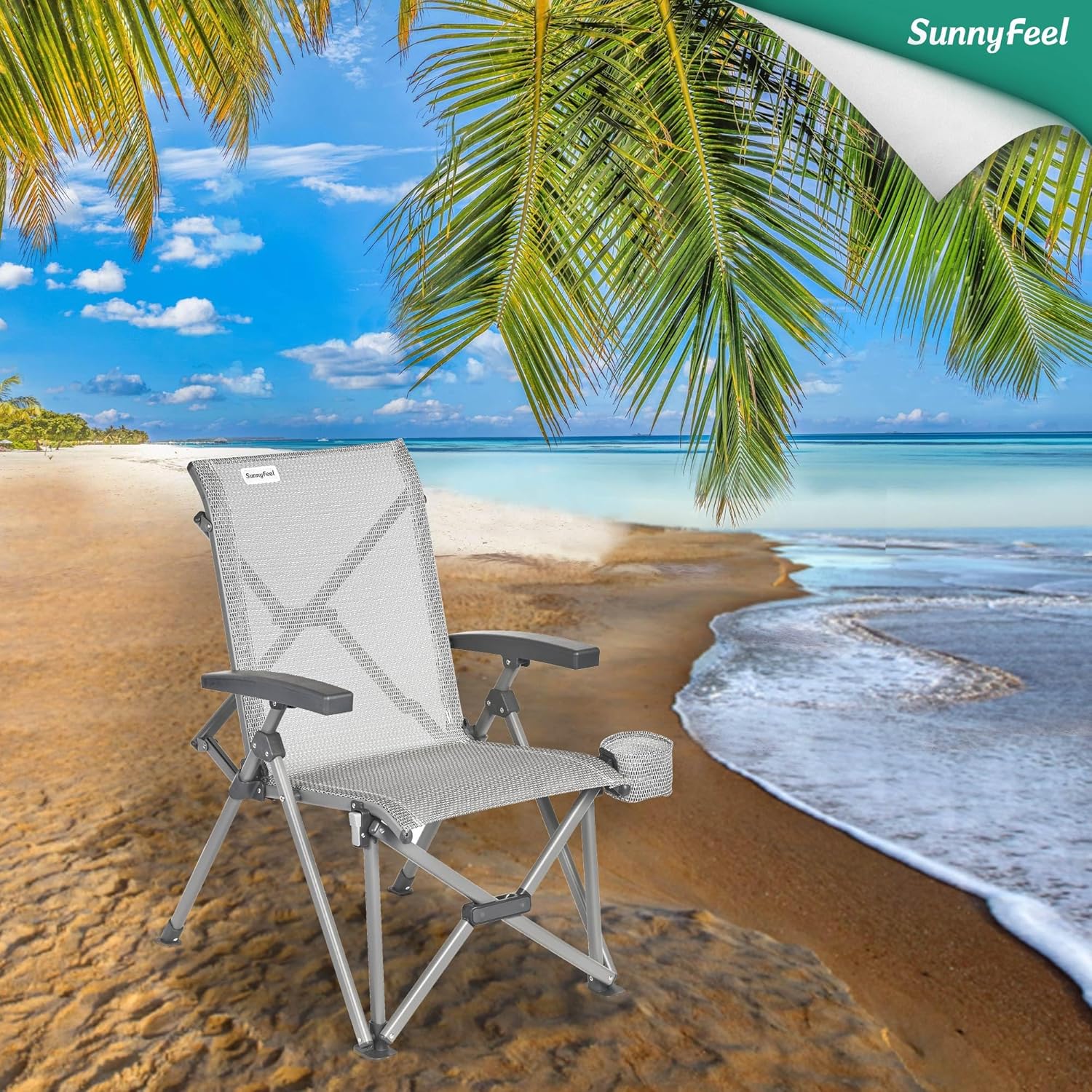 SUNNYFEEL Folding Camping Chair Heavy Duty Ergonomic Chairs Support 500lbs with Adjustable Breathable High Back Support and Cup Holder, Aluminum Frame for Fishing, Camp, Beach, Lawn, RV, Patio - Image 4