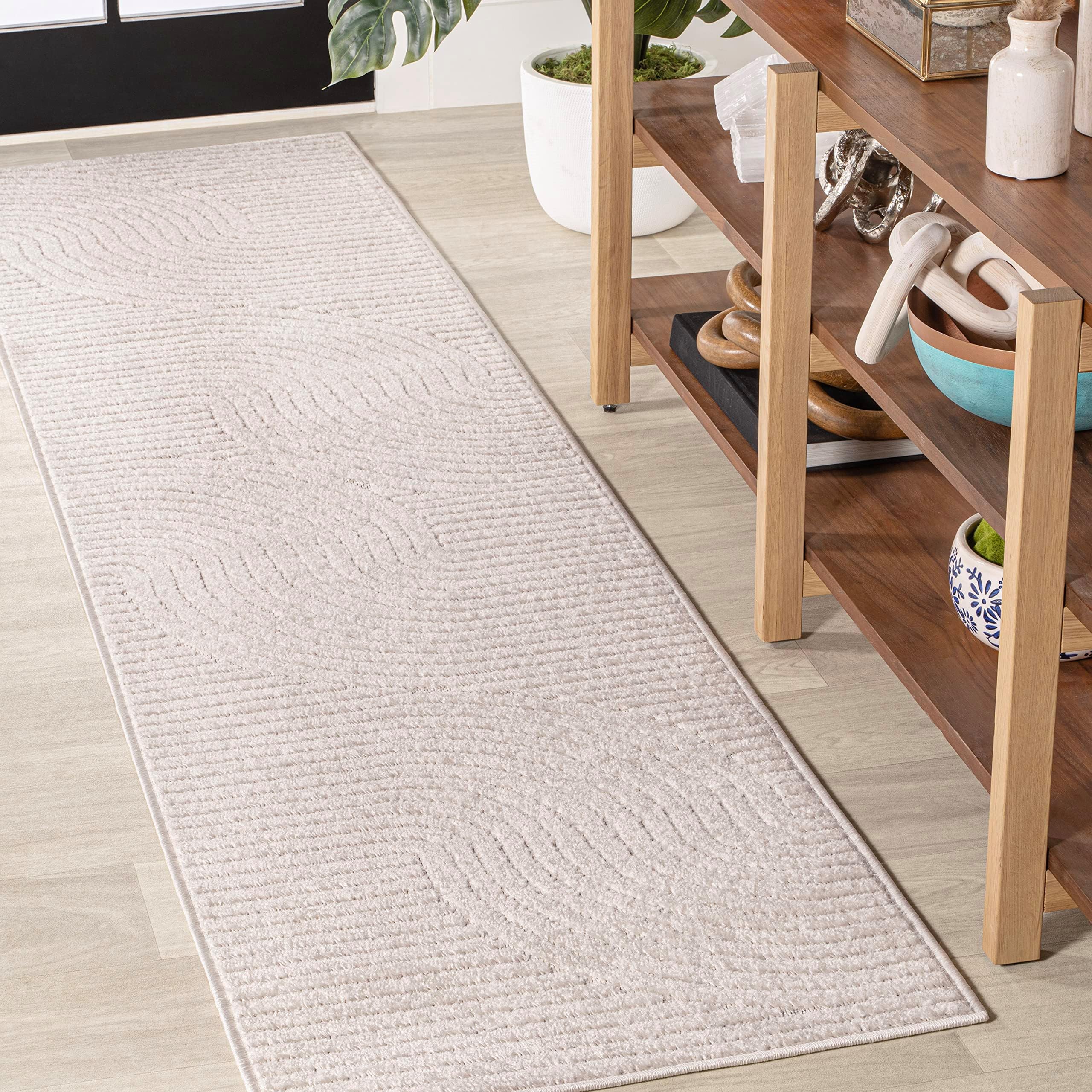 JONATHAN Y SCN100B-28 Skagen Minimalist Curve Geometric Indoor Runner Rug, Modern, Contemporary, Coastal, Geometric, Bohemian, Bedroom, Kitchen, Living Room, Non Shedding, Ivory/Cream, 2' x 8'