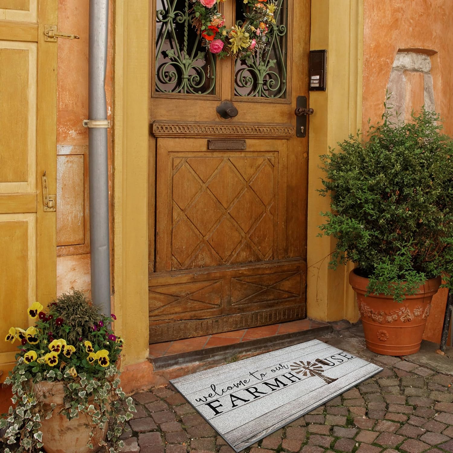 Nogrit Welcome to Our Farmhouse Windmill Rustic Waterproof Door Mat Outdoor Entrance 17x30 Inch Non-Slip Doormat for Home Front Door Porch Outdoor Indoor Decorations,Housewarming Gifts